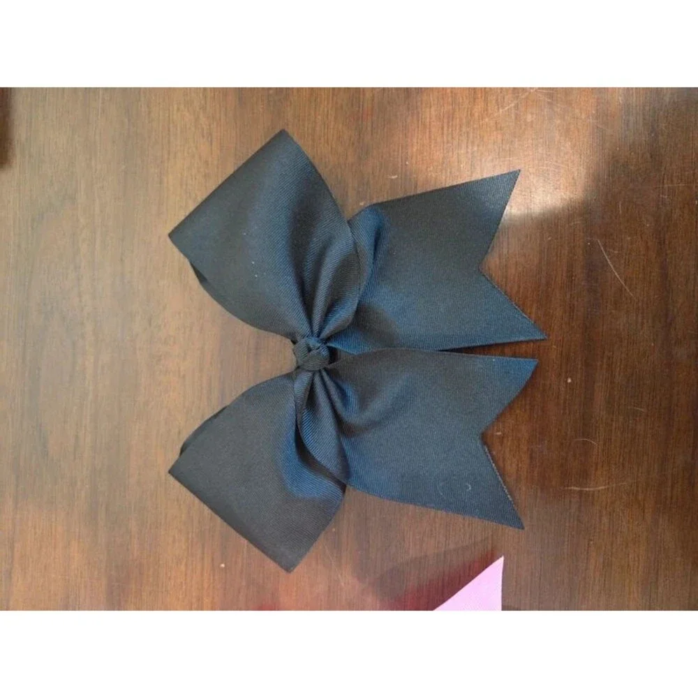 Set of 2 Large Boutique Hair Bows – Pink Soccer & Black Grosgrain Ponytail